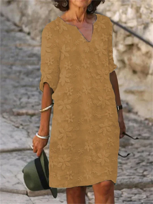 Damen Elegantes Sommerkleid mit Blumendruck in Khaki