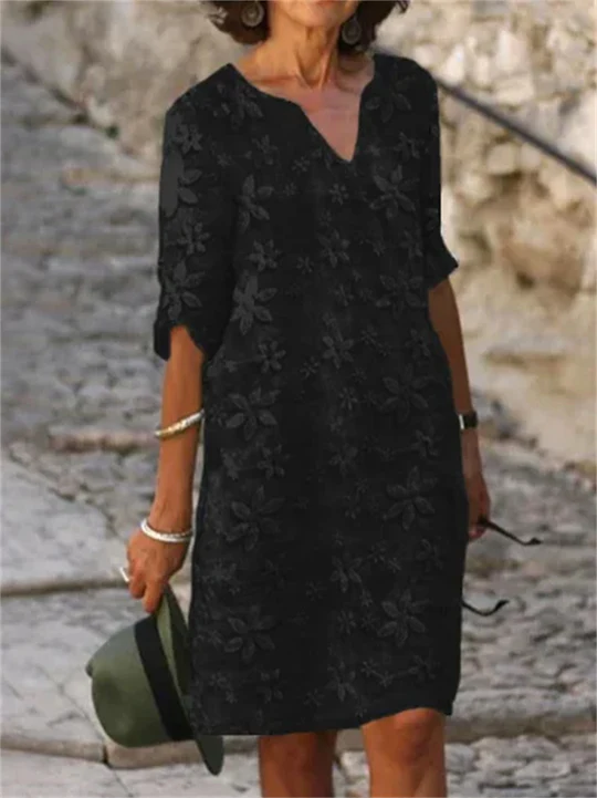 Damen Elegantes Sommerkleid mit Blumendruck in Schwarz