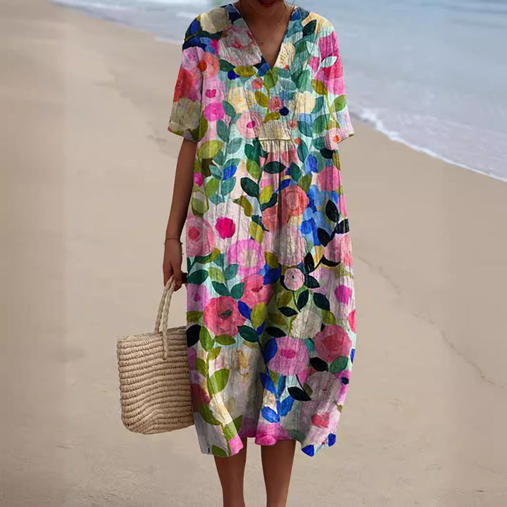 Damen Elegantes Sommerkleid mit Blütenmuster in Blumen