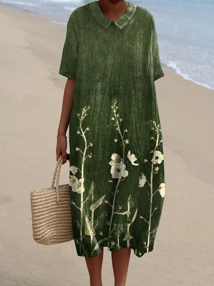 Damen Elegantes Sommerkleid mit Blütenmuster in Grün