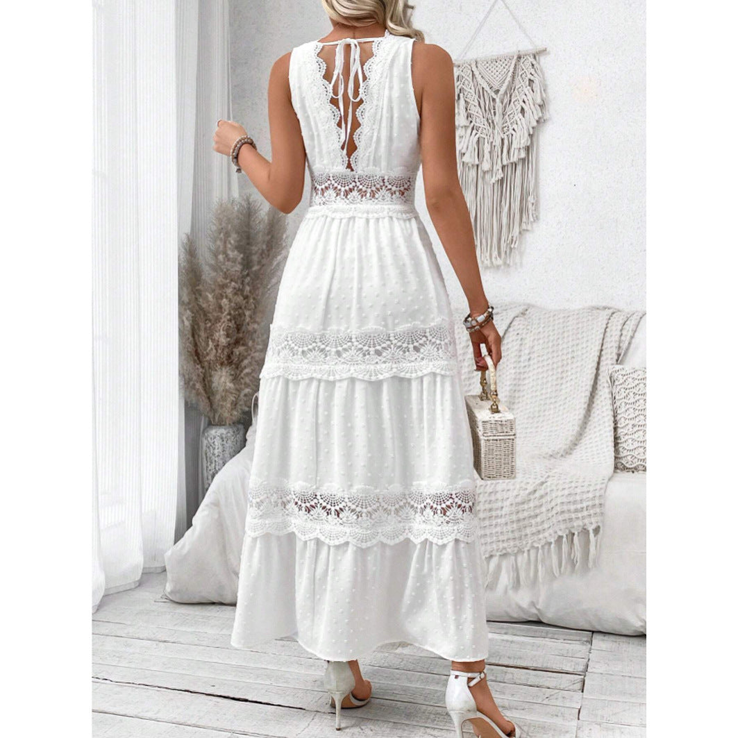 Damen Elegantes Spitzen-Midikleid