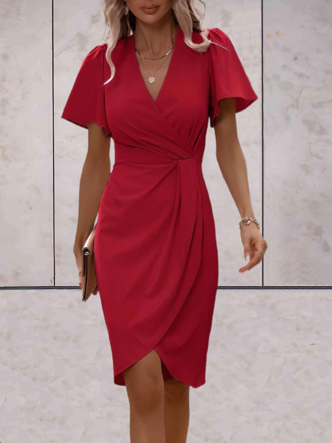 Damen Elegantes Wickelkleid für Hochzeitsgäste in Rot