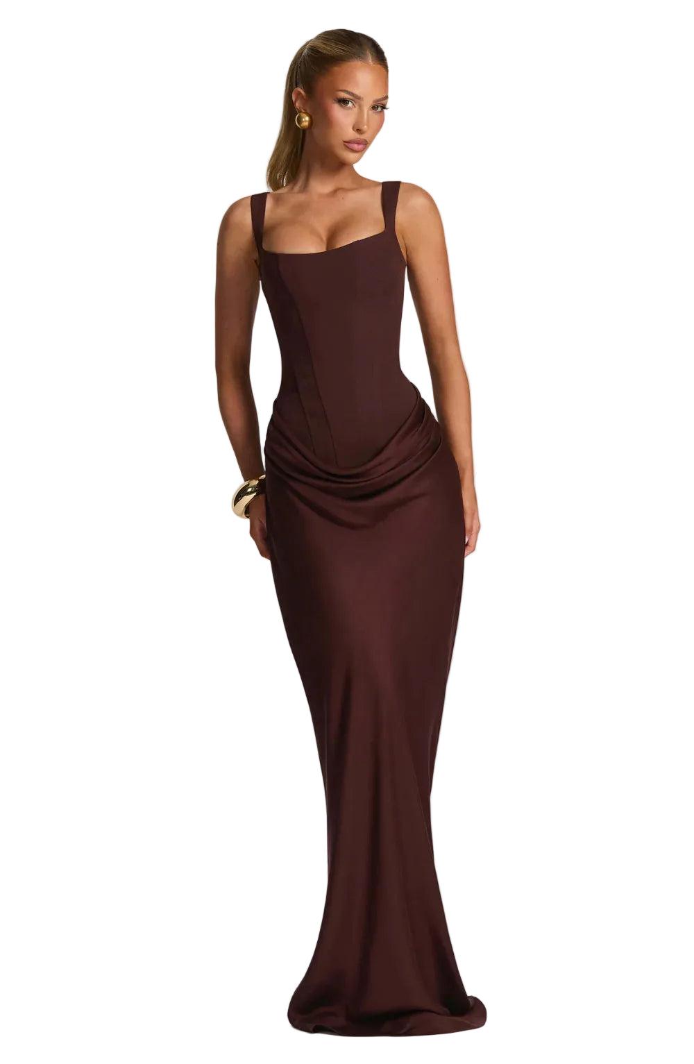 Damen Festliche Kleider Maxi zum eleganten Abend in Hellbraun