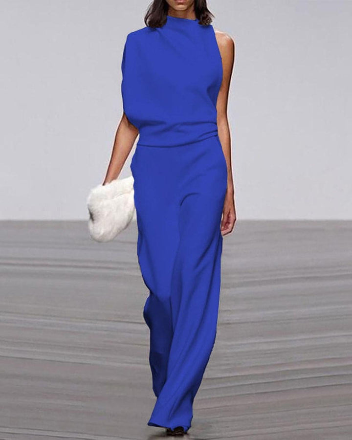 Damen Festlicher Asymmetrischer Jumpsuit mit Weitem Bein in Blau