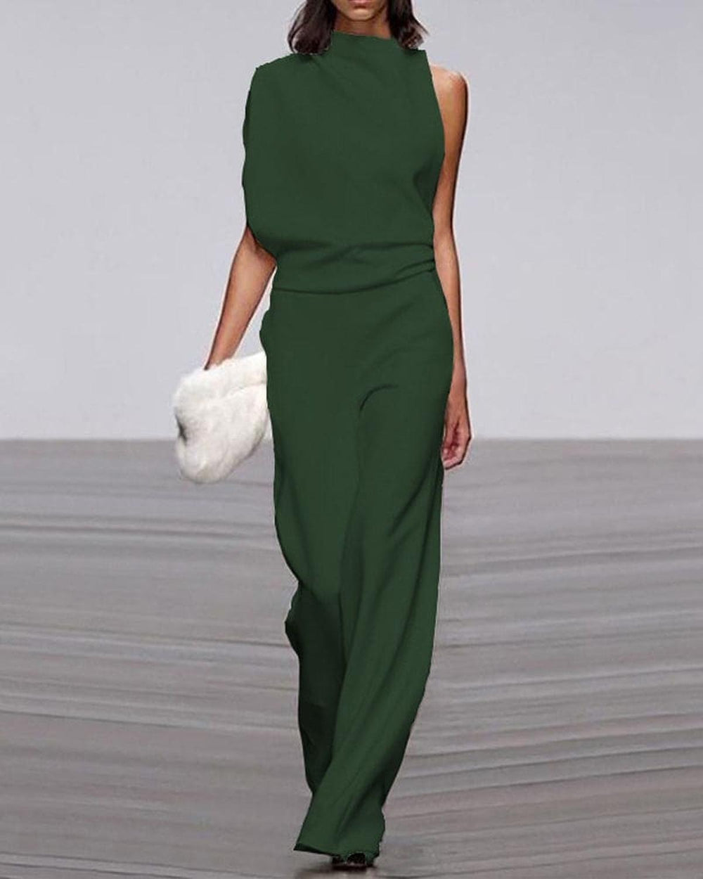 Damen Festlicher Asymmetrischer Jumpsuit mit Weitem Bein in Grün