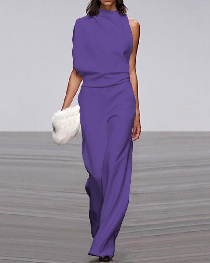 Damen Festlicher Asymmetrischer Jumpsuit mit Weitem Bein in Lila