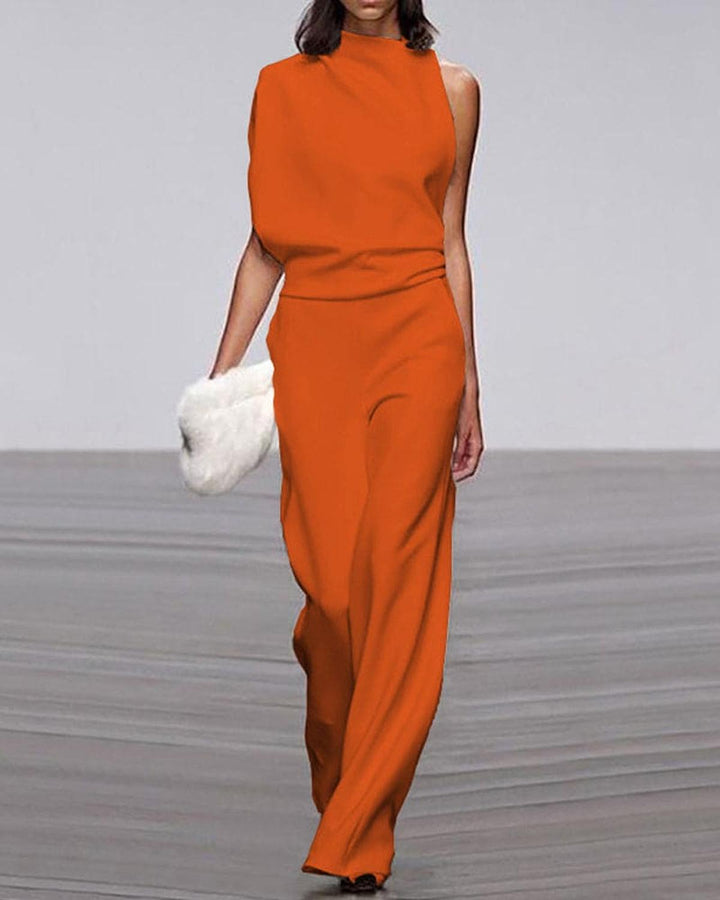 Damen Festlicher Asymmetrischer Jumpsuit mit Weitem Bein in Orange
