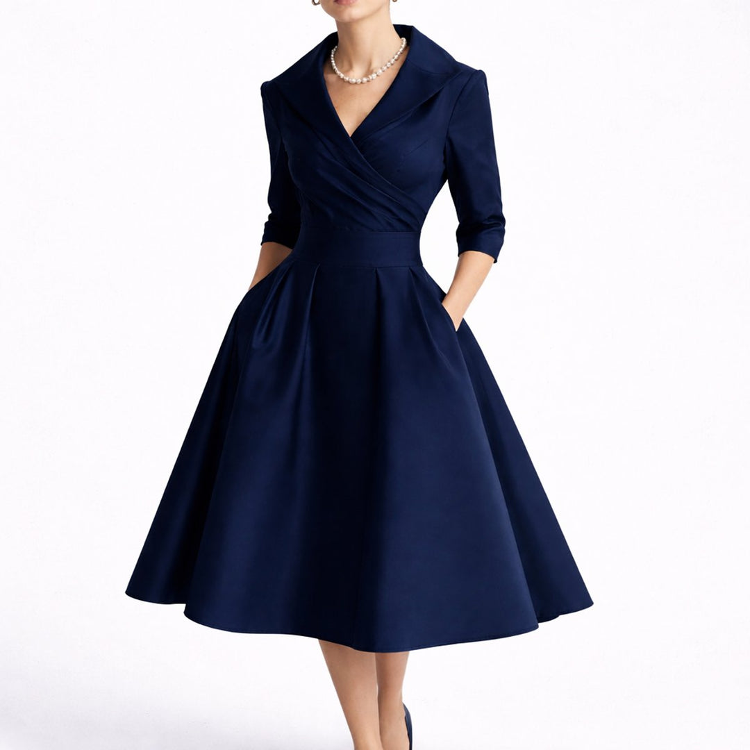 Damen Festliches A-Linie Midikleid für Hochzeitsgäste in Marineblau