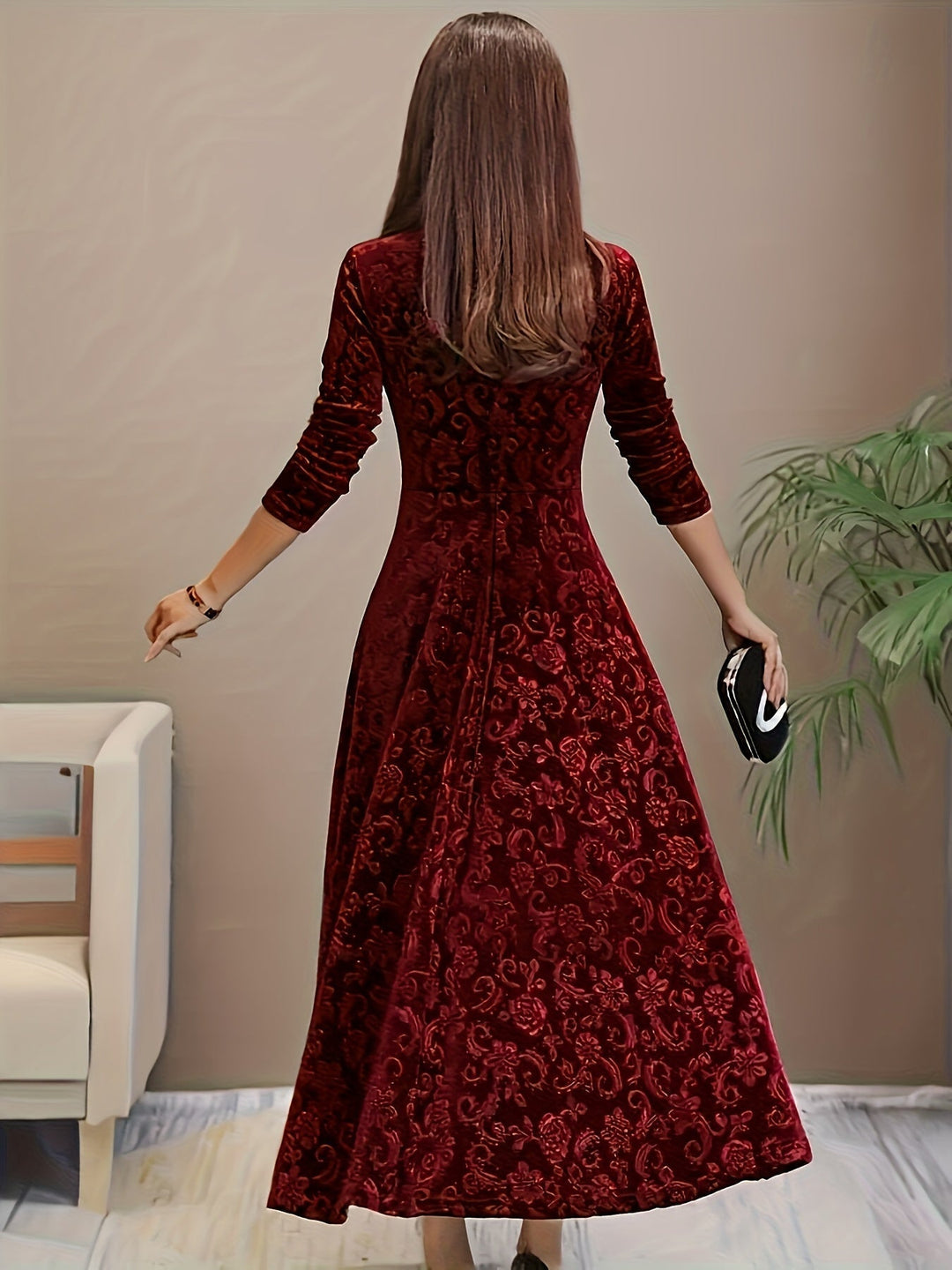 Damen Festliches Abendkleid Lang aus Velours (10)