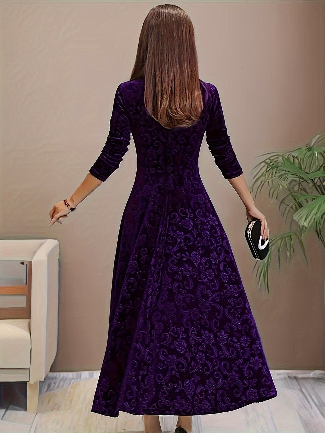 Damen Festliches Abendkleid Lang aus Velours (7)