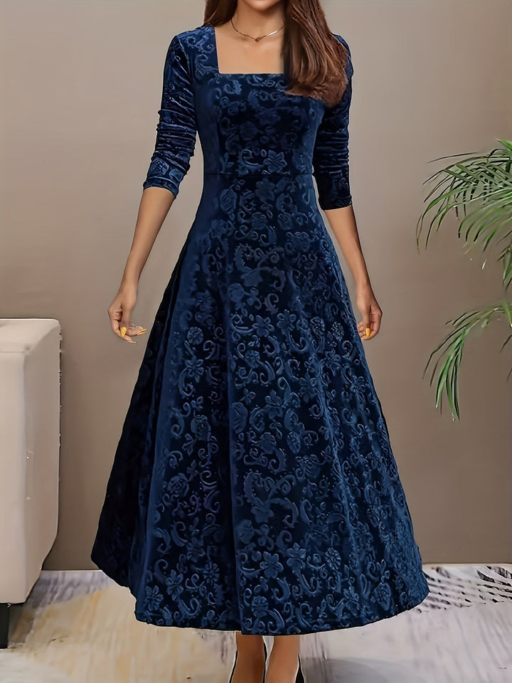Damen Festliches Abendkleid Lang aus Velours in Blau