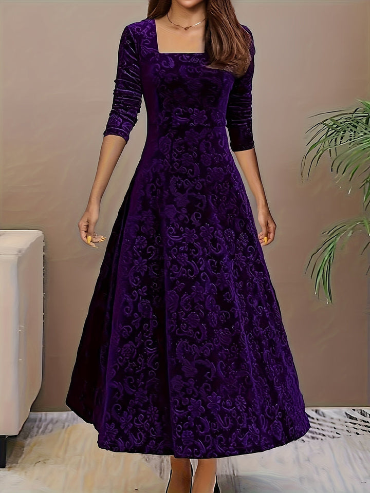 Damen Festliches Abendkleid Lang aus Velours in Lila