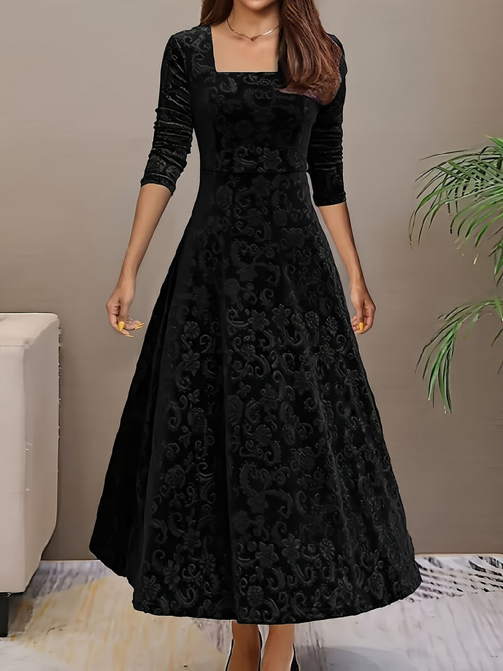 Damen Festliches Abendkleid Lang aus Velours in Schwarz