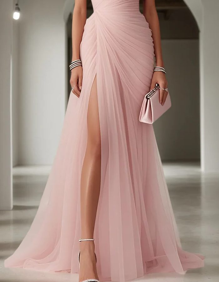 Damen festliches Abendkleid lang mit Schlitz (3)