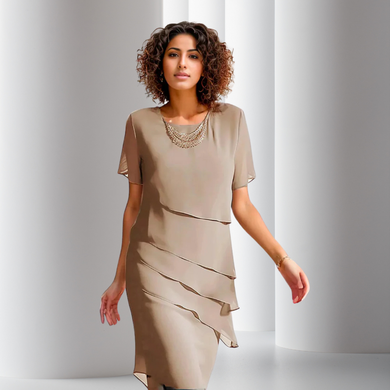 Damen Festliches Chiffonkleid für Hochzeiten in Khaki