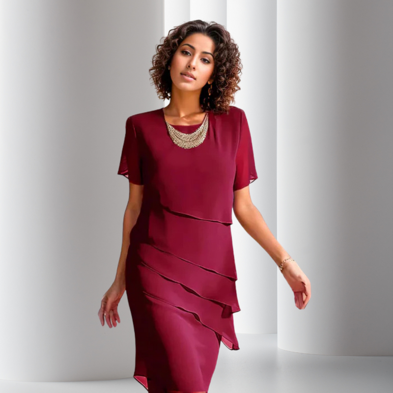 Damen Festliches Chiffonkleid für Hochzeiten in Rot