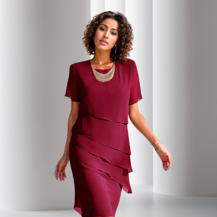 Damen Festliches Chiffonkleid für Hochzeiten in Rot
