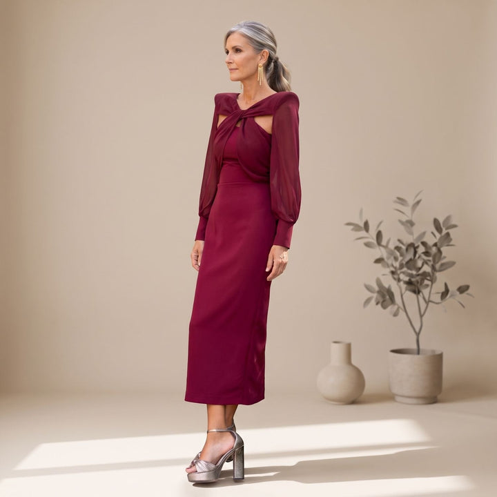 Damen Festliches Hochzeitsgast-Kleid in Midi-Länge