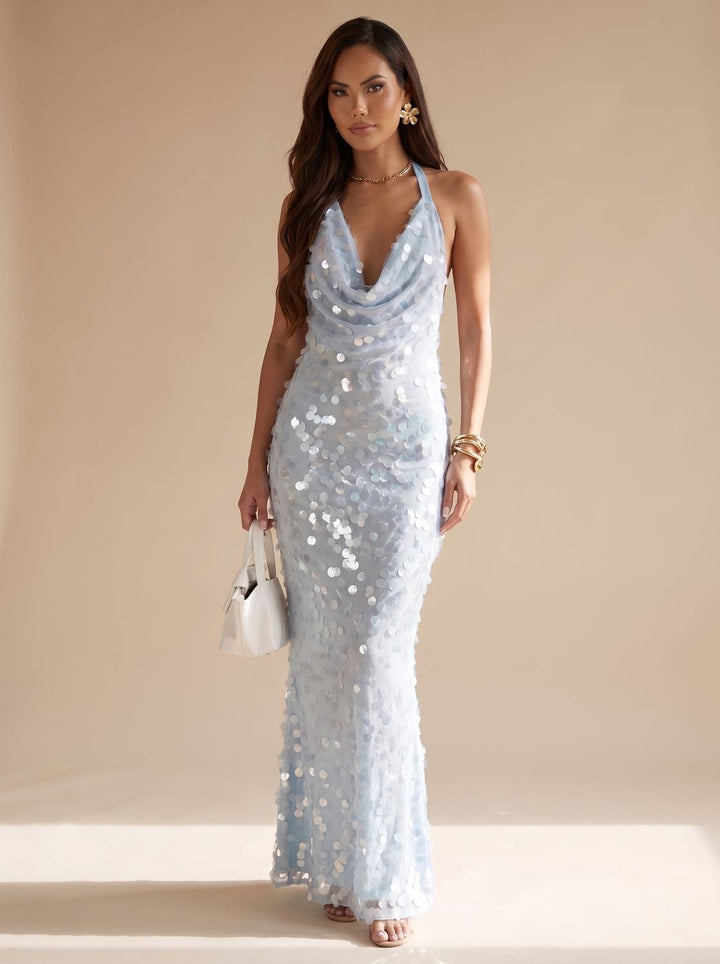Damen Festliches Hochzeitsgast-Kleid Maxi mit Pailletten (8)