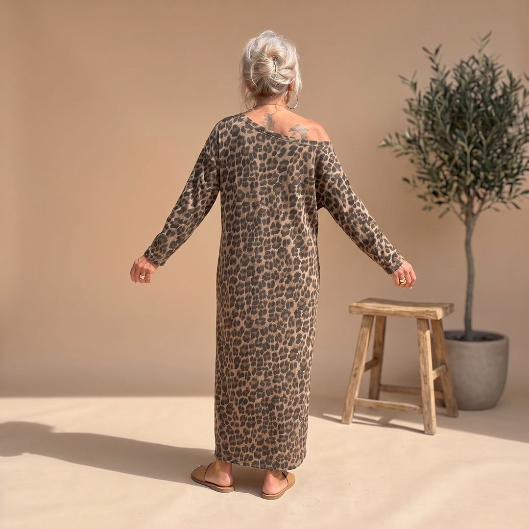 Damen Festliches Leopardenmuster Midi-Kleid für Hochzeitsgäste (2)