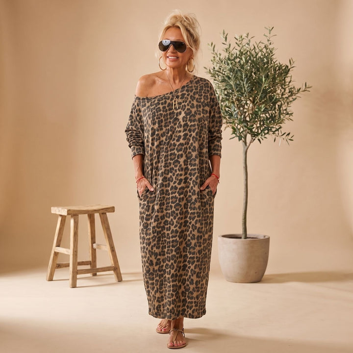 Damen Festliches Leopardenmuster Midi-Kleid für Hochzeitsgäste (5)