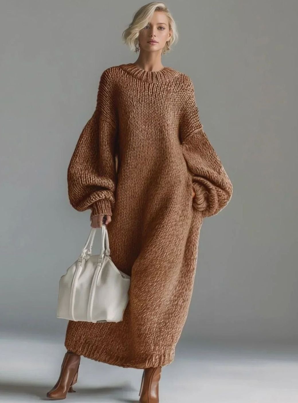 Damen Festliches Maxi-Strickkleid für Hochzeitsgäste in Braun