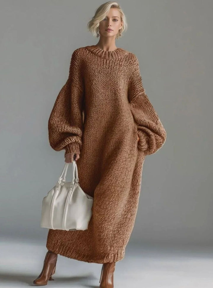 Damen Festliches Maxi-Strickkleid für Hochzeitsgäste in Braun