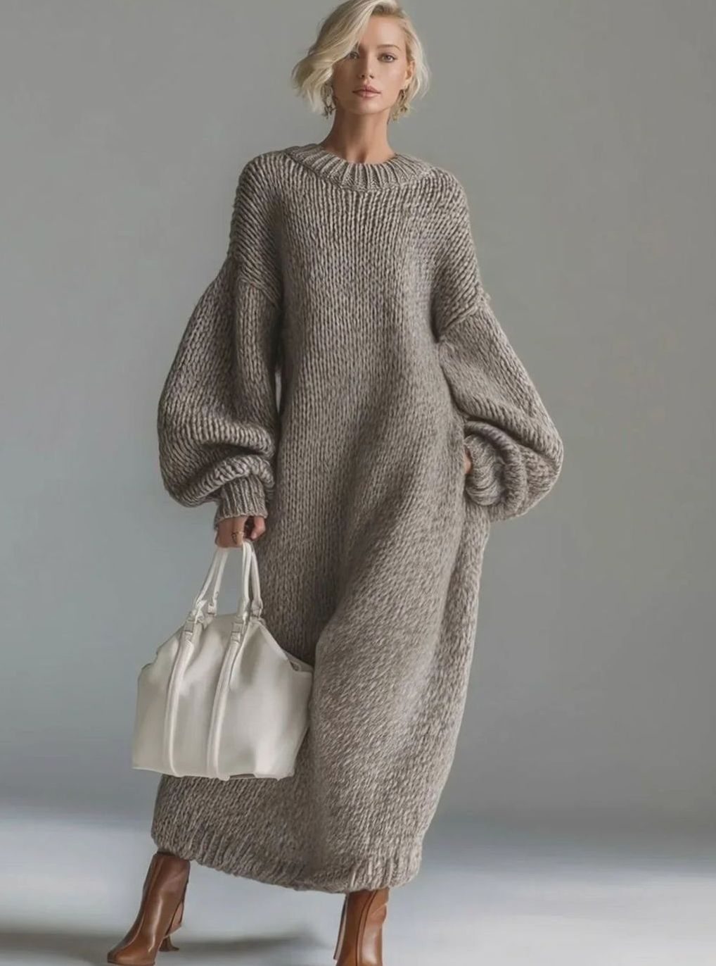 Damen Festliches Maxi-Strickkleid für Hochzeitsgäste in Khaki