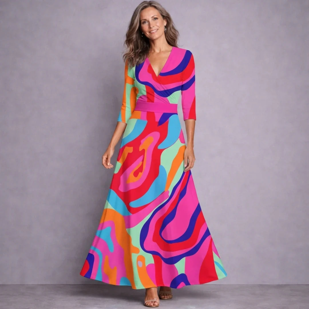 Damen Festliches Maxikleid mit Blüten in Mehrfarbig