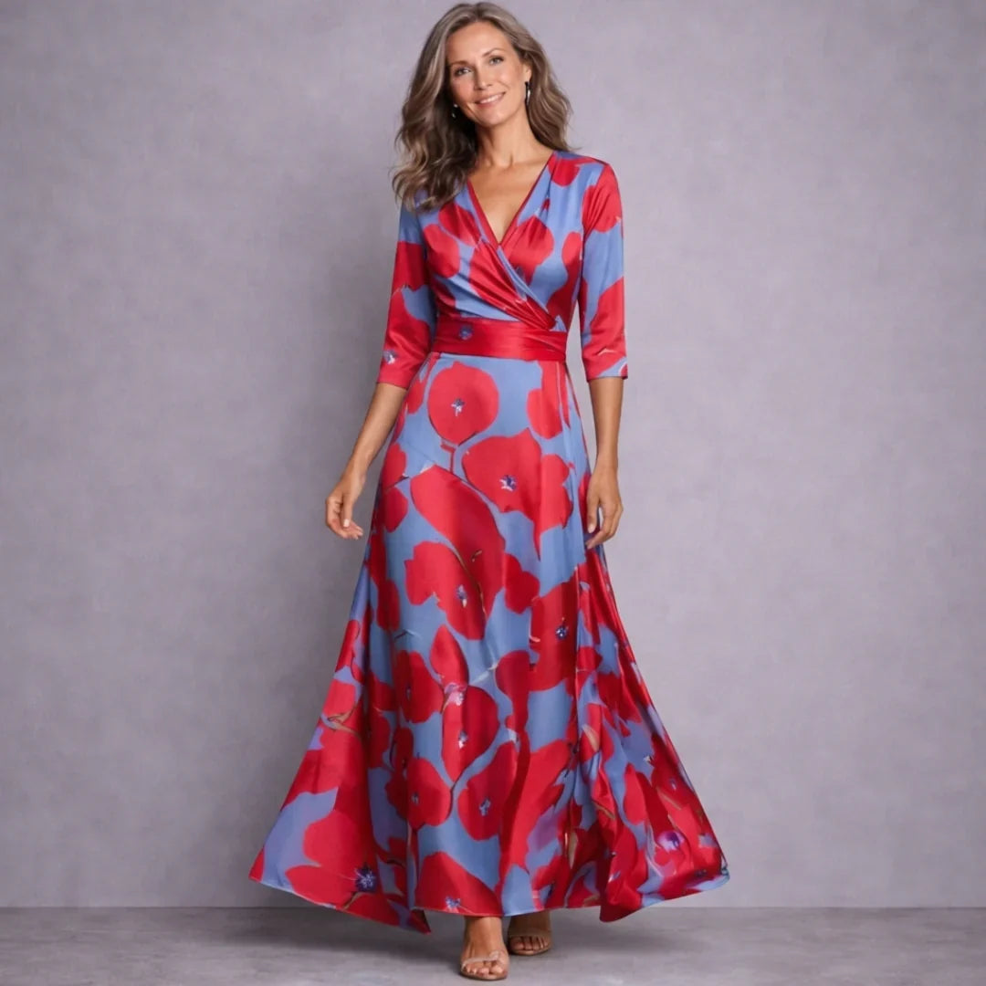 Damen Festliches Maxikleid mit Blüten in Rot