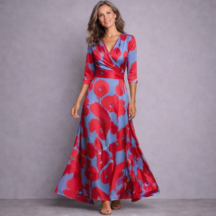 Damen Festliches Maxikleid mit Blüten in Rot