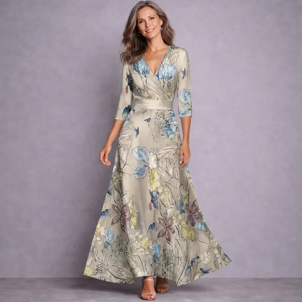 Damen Festliches Maxikleid mit Blüten in Sand/Beige
