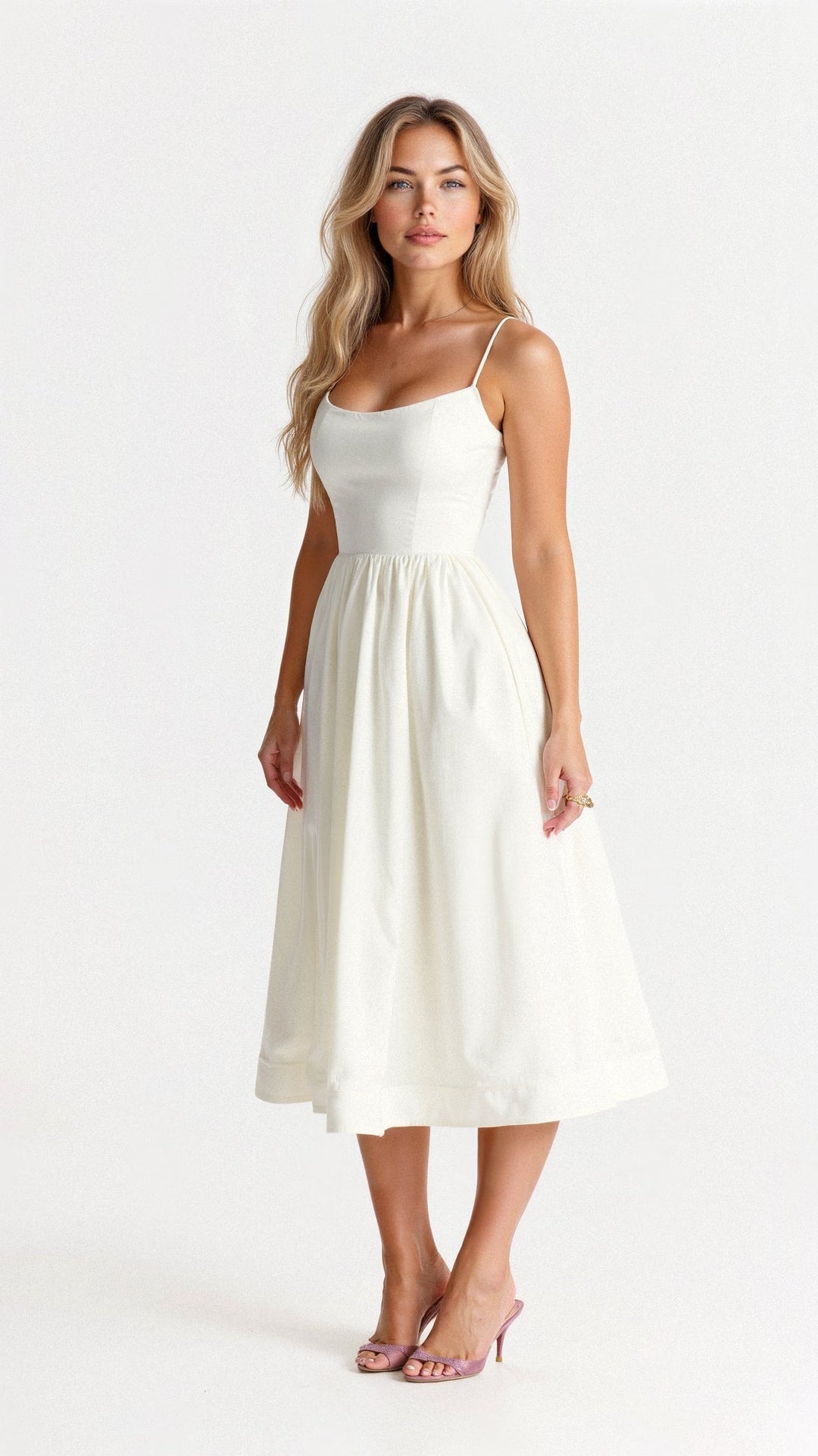Damen Festliches Midi-Kleid für Hochzeitsgäste in Weiß