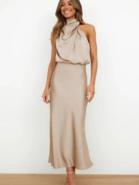 Damen Festliches Midikleid für den Herbst in Beige