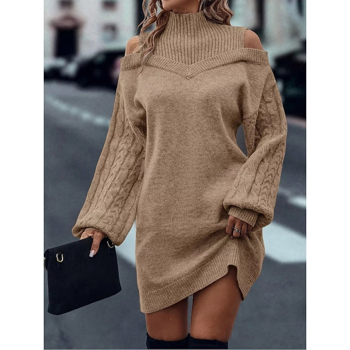 Damen Festliches Strickkleid mit Rollkragen und Cold-Shoulder (3)
