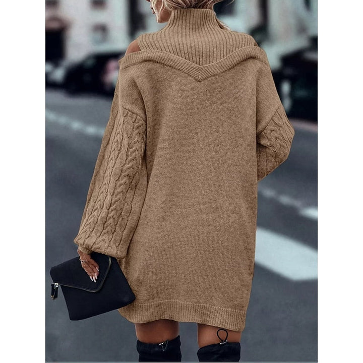 Damen Festliches Strickkleid mit Rollkragen und Cold-Shoulder (5)