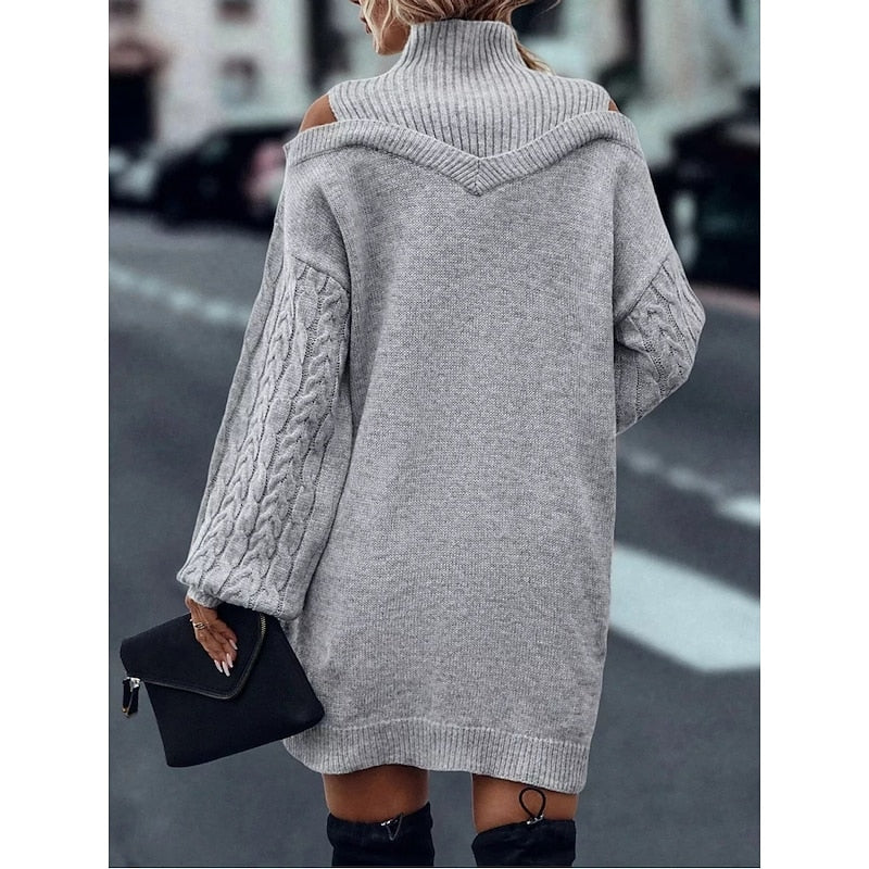 Damen Festliches Strickkleid mit Rollkragen und Cold-Shoulder (8)
