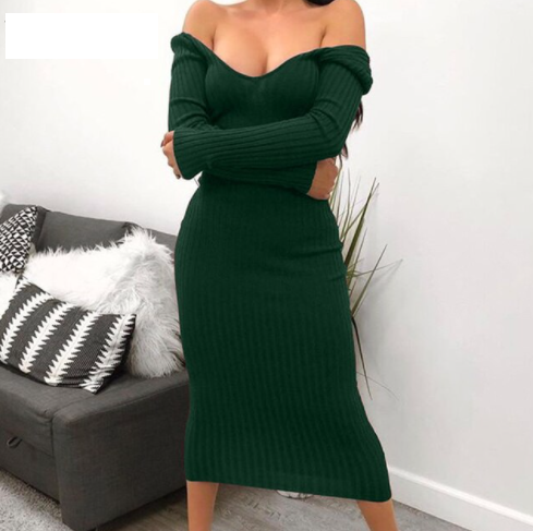 Damen figurbetontes Strickkleid für Herbst (3)