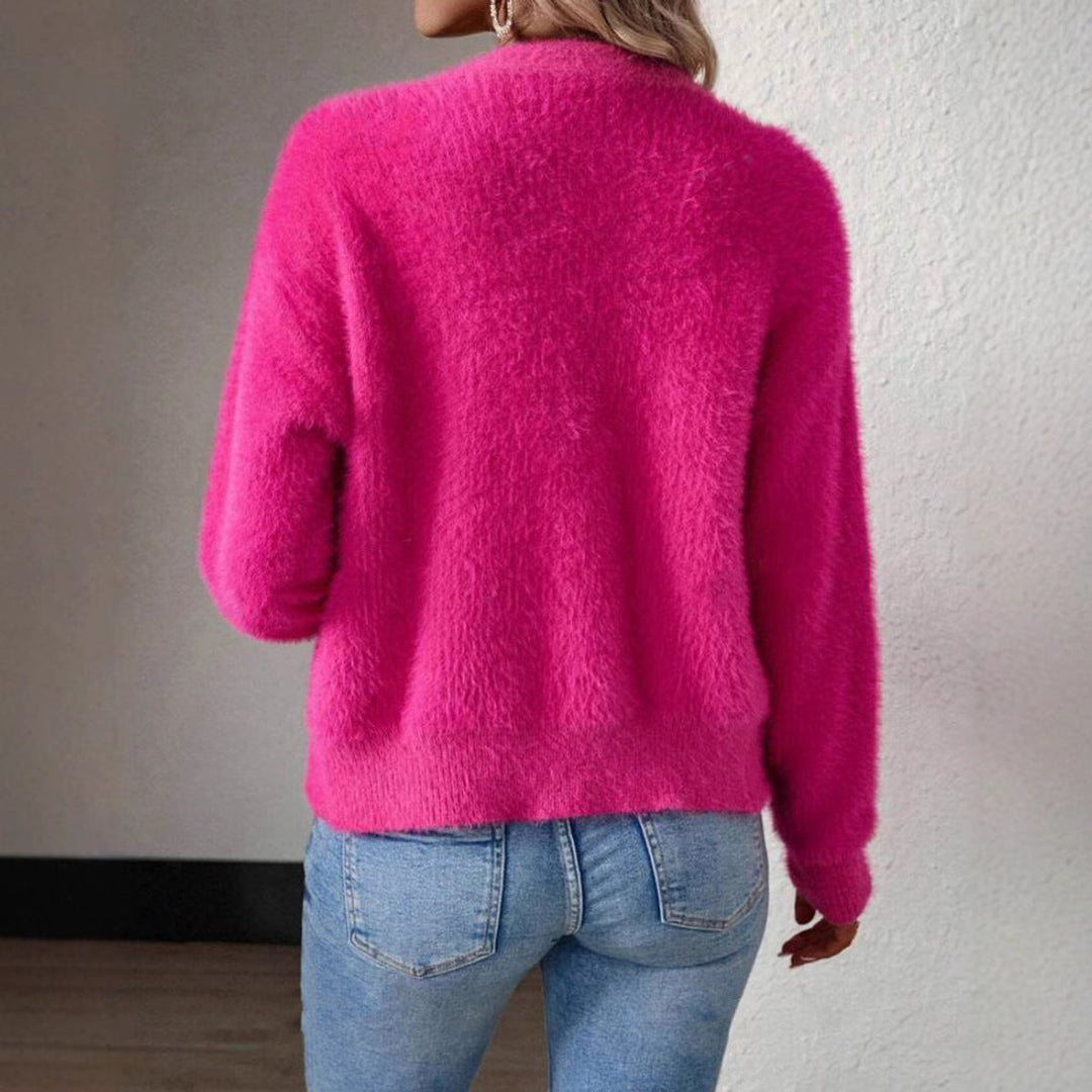 Damen Flauschiger Langpullover mit V-Ausschnitt (6)