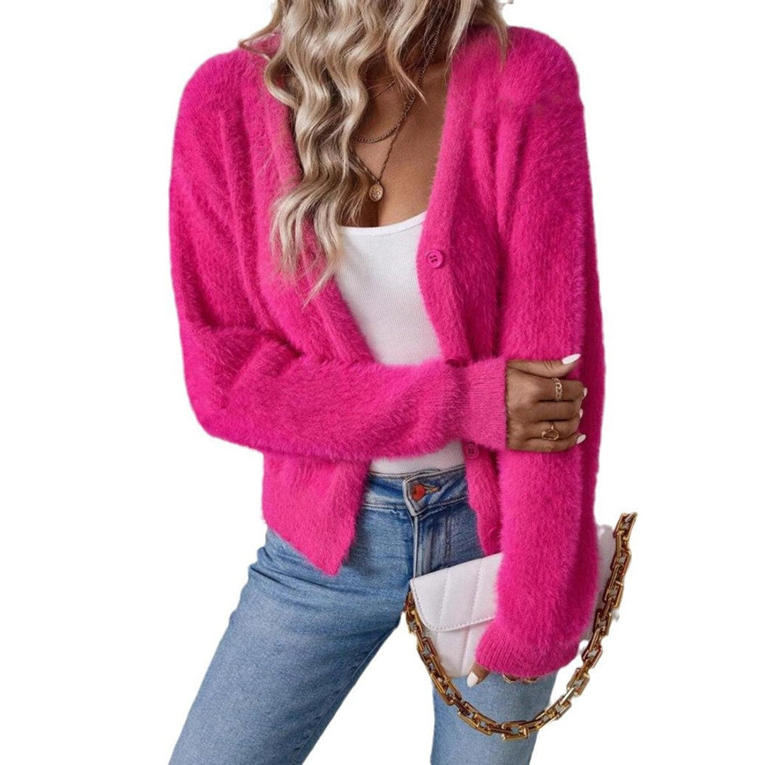 Damen Flauschiger Langpullover mit V-Ausschnitt (7)