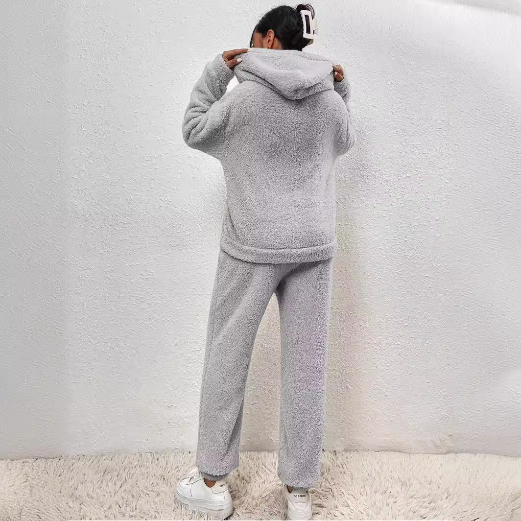 Damen Fleece-Jogginghose mit Hoodie für Alltag (8)