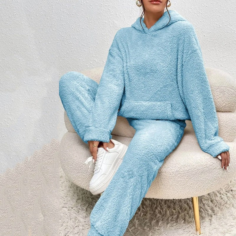 Damen Fleece-Jogginghose mit Hoodie für Alltag in Blau