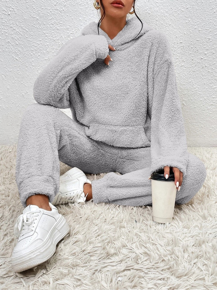 Damen Fleece-Jogginghose mit Hoodie für Alltag in Grau