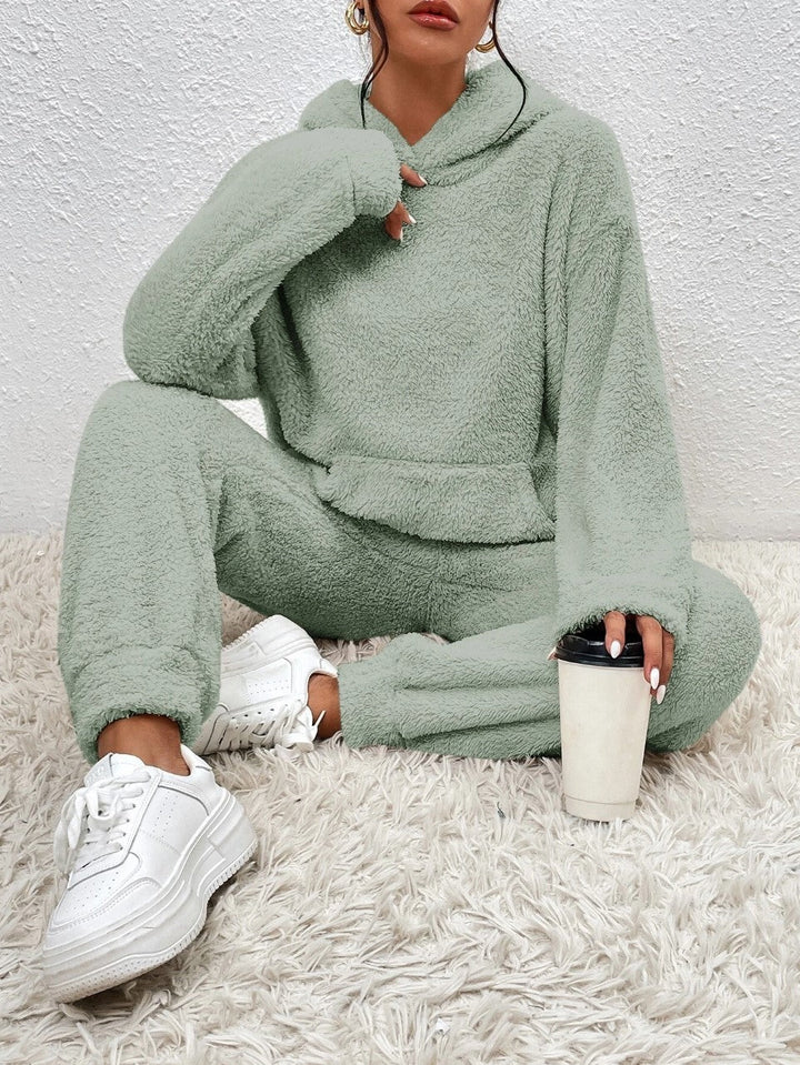 Damen Fleece-Jogginghose mit Hoodie für Alltag in Hellgrün