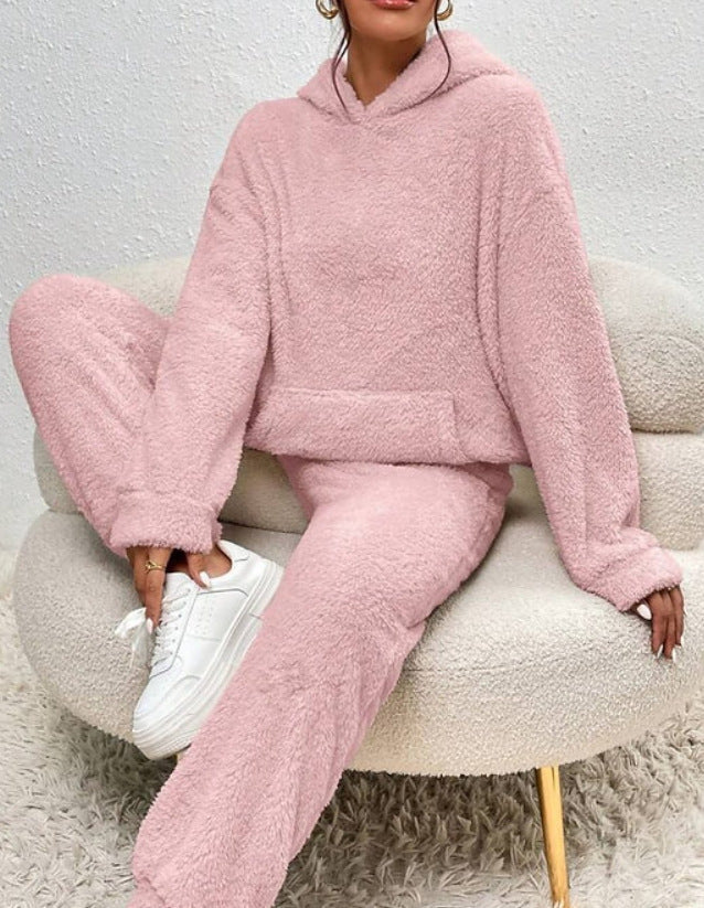 Damen Fleece-Jogginghose mit Hoodie für Alltag in Rosa