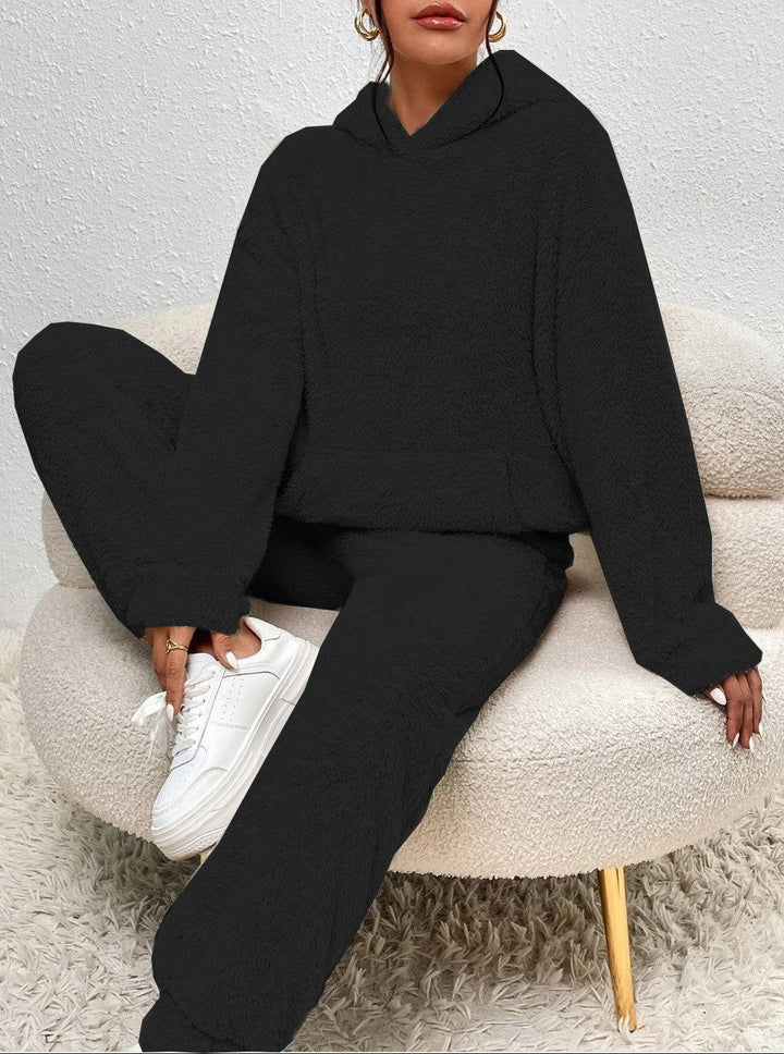 Damen Fleece-Jogginghose mit Hoodie für Alltag in Schwarz