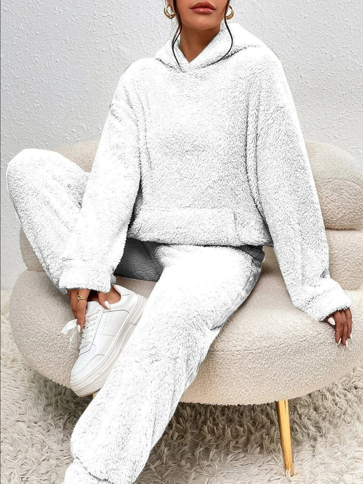 Damen Fleece-Jogginghose mit Hoodie für Alltag in Weiß