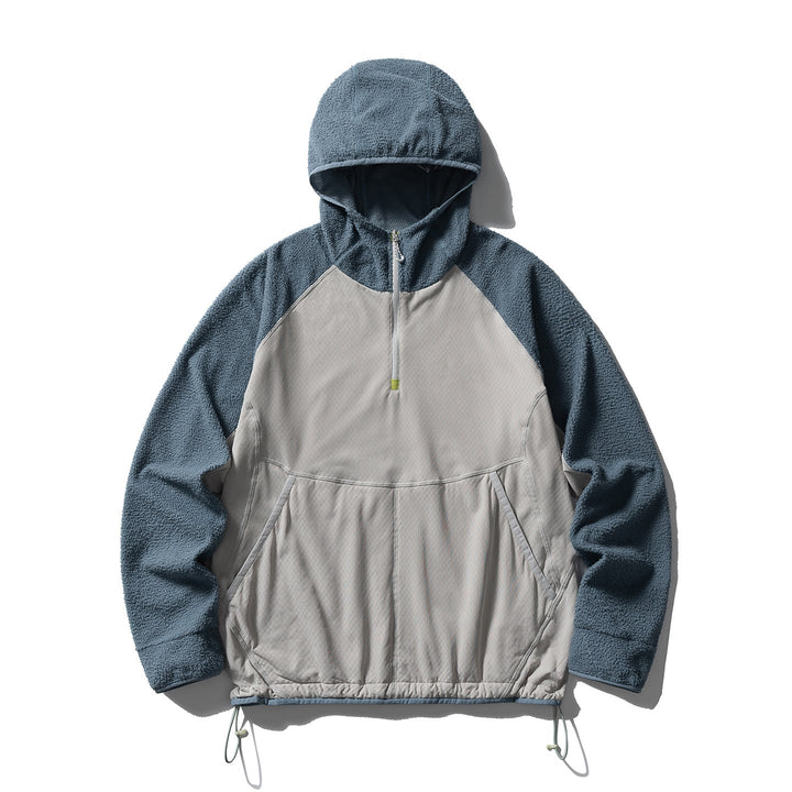 Damen Fleece-Strickjacke mit Kapuze und Softshell in Frostgraublau