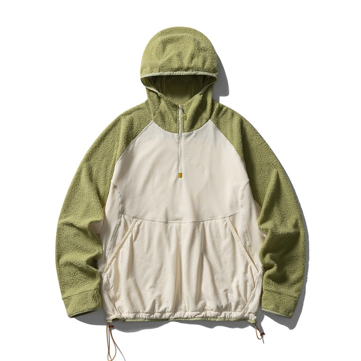 Damen Fleece-Strickjacke mit Kapuze und Softshell in Milchgrün