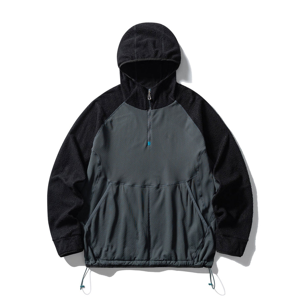 Damen Fleece-Strickjacke mit Kapuze und Softshell in Nachtkohlengrau